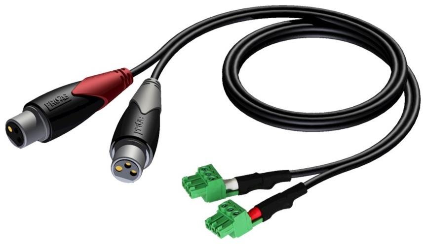 Кабель 2 x XLR 3-pin розетка - 2 x клеммные колодки, 2х 3,81 мм, 10', 3 м