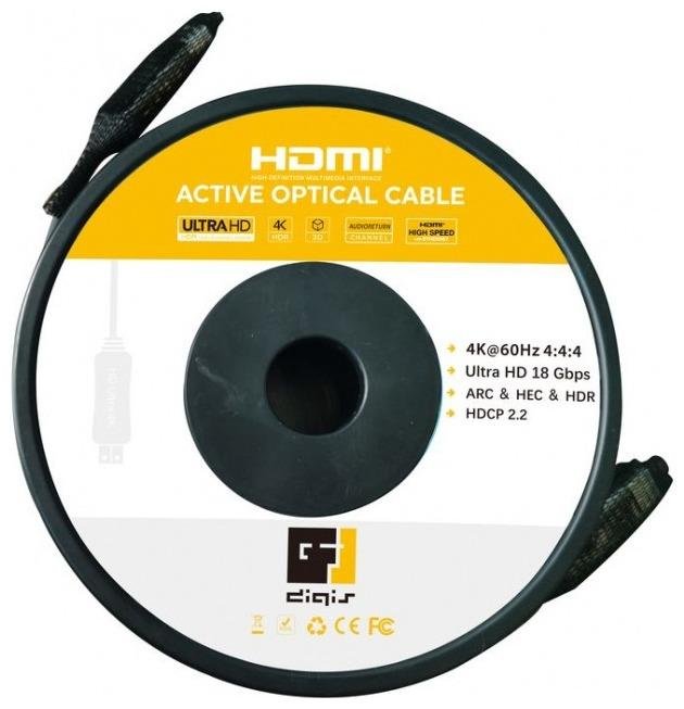Кабель HDMI вилка - вилка, активный оптический, 4К 60Гц, 4:4:4 (HDR), 18 Гб/с, 66', 20 м