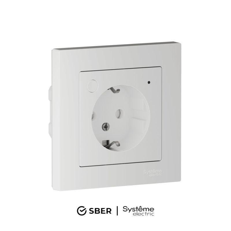 SberDevices ATN000145Z Умная розетка одинарная, Zigbee, серия AtlasDesign Smart, монтаж встроенный, цвет белый, 3600 Вт