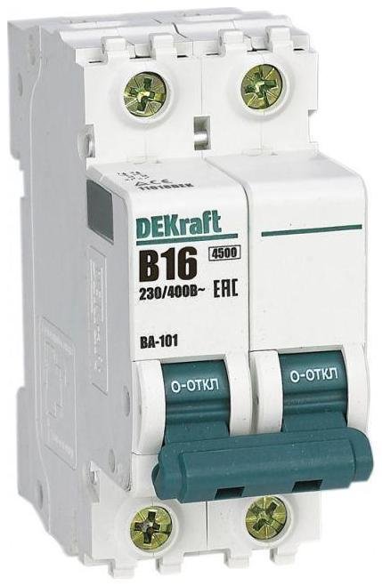 DEKraft 11018DEK Выключатель автоматический двухполюсный ВА-101 16А B 4,5кА [в упаковке 6, цена за 1 шт]