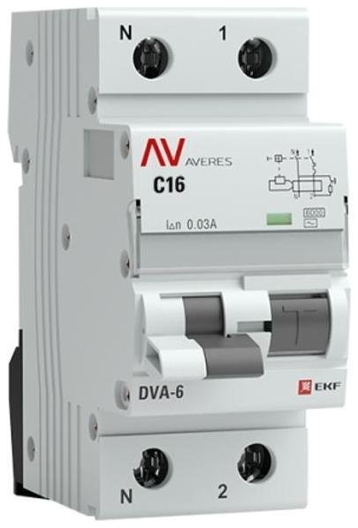 EKF rcbo6-1pn-16C-30-ac-av Выключатель автоматический дифференциального тока 2п (1P+N) C 16А 30мА тип AC 6кА DVA-6 Averes