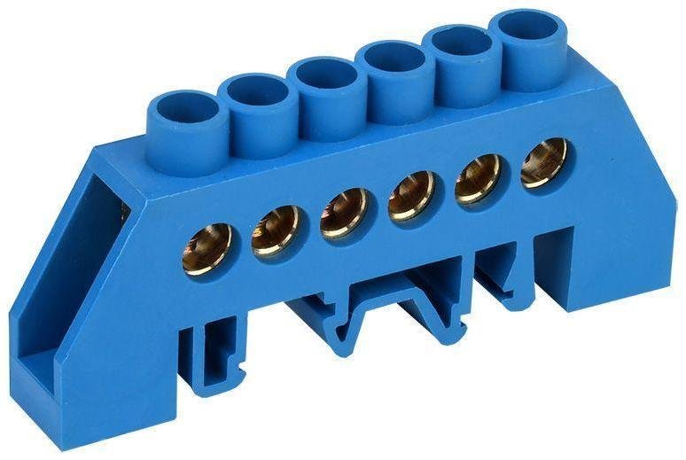 Rexant 11-2312 Шина "N" нулевая в комбинированном синем изоляторе на DIN-рейку 8x12 мм 6 групп [в упаковке 10, цена за 1 шт]