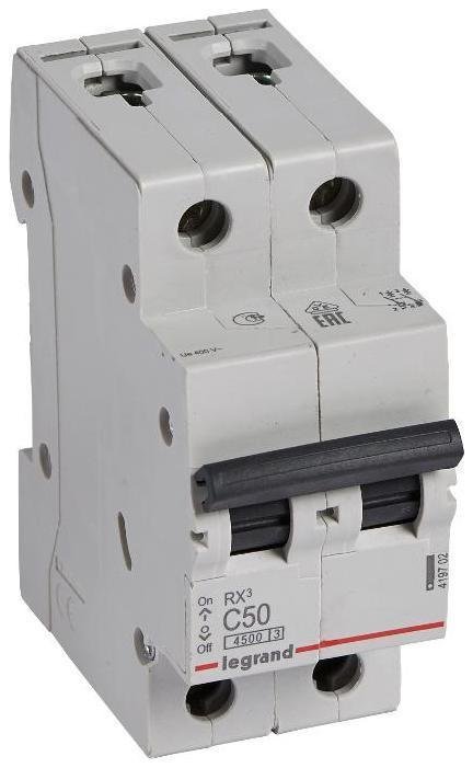 Legrand 419702 Выключатель автоматический модульный 2п C 50А 4.5кА RX3 ИЭК Leg