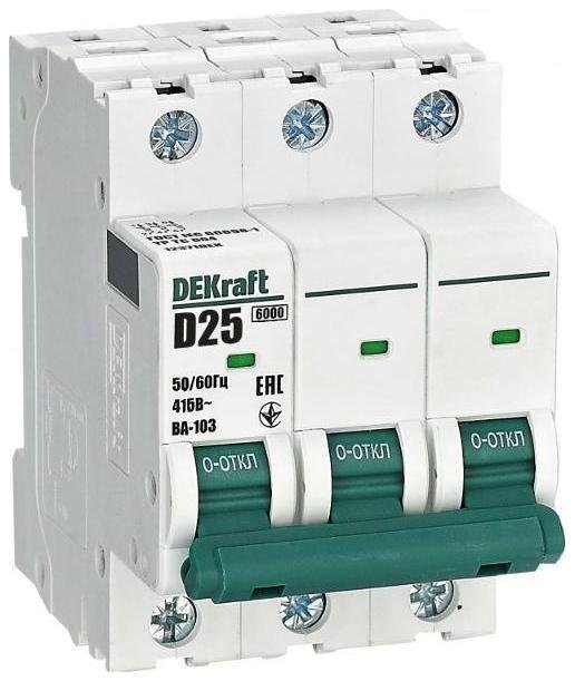 DEKraft 12371DEK Выключатель автоматический модульный 3п D 25А 6кА ВА-103