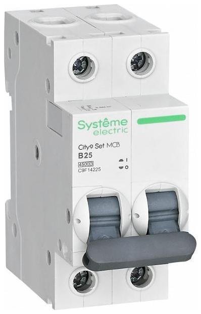 Systeme Electric C9F14225 Выключатель автоматический двухполюсный 25А B 4.5kA City9 [в упаковке 6, цена за 1 шт]