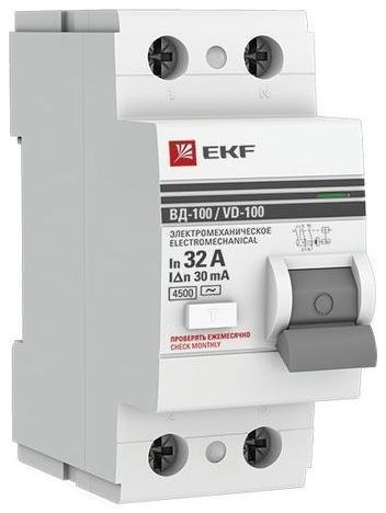 EKF elcb-2-32-30-em-pro Выключатель дифференциального тока (УЗО) 2п 32А 30мА тип AC ВД-100 (электромех.) PROxima