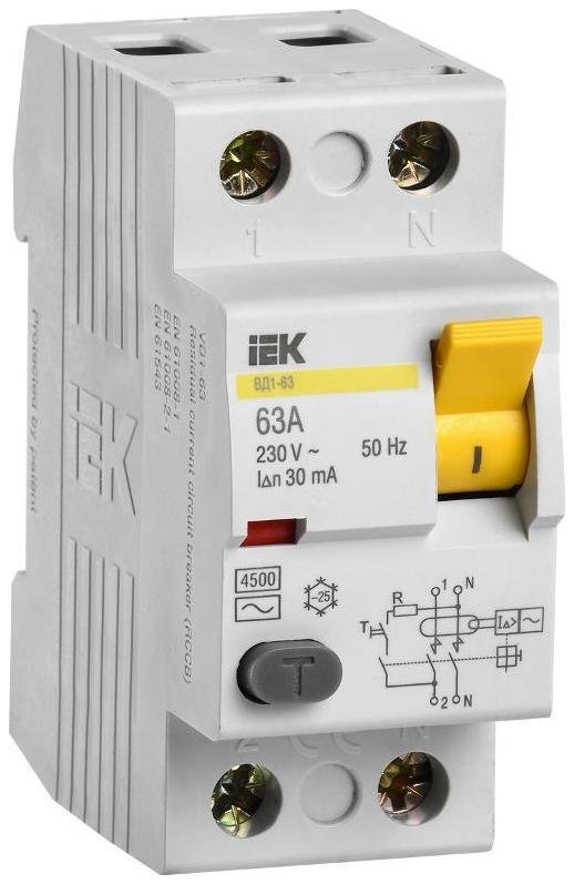 IEK MDV10-2-063-030 Выключатель дифференциального тока (УЗО) 2п 63А 30мА тип AC ВД1-63 KARAT