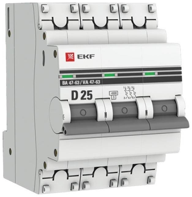 EKF mcb4763-3-25D-pro Выключатель автоматический модульный 3п D 25А 4.5кА ВА 47-63 PROxima