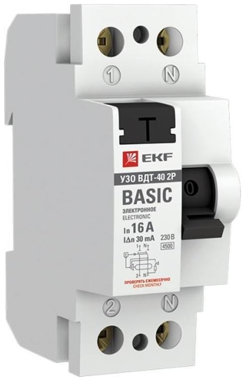 EKF elcb-2-16-30e-sim Выключатель дифференциального тока (УЗО) 2п 16А 30мА тип AC Basic электрон.EKF
