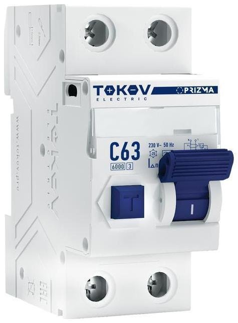 TOKOV electric TKE-PZ60-RCBO-2-63-300-AC Выключатель автоматический дифференциального тока 2п (1P+N) C 63А 300мА тип AC 6кА PRIZMA