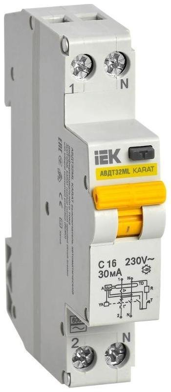 IEK MVD12-1-016-C-030 Выключатель автоматический дифференциального тока C 16А 30мА АВДТ32МL KARAT