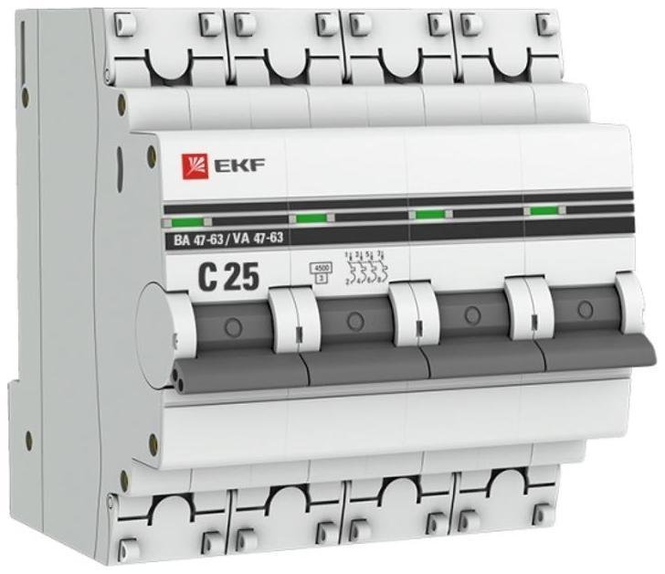 EKF mcb4763-4-25C-pro Выключатель автоматический модульный 4п C 25А 4.5кА ВА 47-63 PROxima