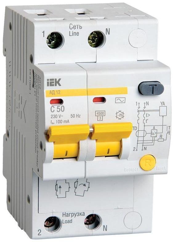 IEK MAD10-2-050-C-100 Выключатель автоматический дифференциального тока 2п C 50А 100мА тип AC 4.5кА АД-12 KARAT