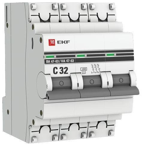 EKF mcb4763-3-32C-pro Выключатель автоматический модульный 3п C 32А 4.5кА ВА 47-63 PROxima