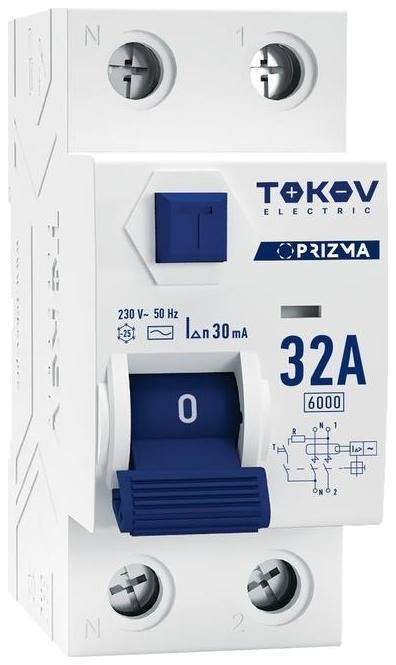 TOKOV electric TKE-PZ60-RCDM-2-32-30-AC Выключатель дифференциального тока (УЗО) 2п (1P+N) 32А 30мА тип AC 6кА PRIZMA