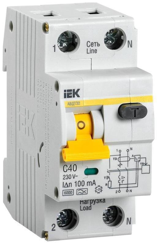IEK MAD22-5-040-C-100 Выключатель автоматический дифференциального тока 2п (1P+N) C 40А 100мА тип A 6кА АВДТ-32 KARAT