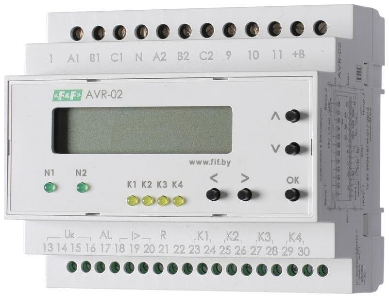 Евроавтоматика F&F EA04.006.004 Устройство управления резервным питанием AVR-02 (3х400В+N; 5 перекл. х8А; IP20) F&F