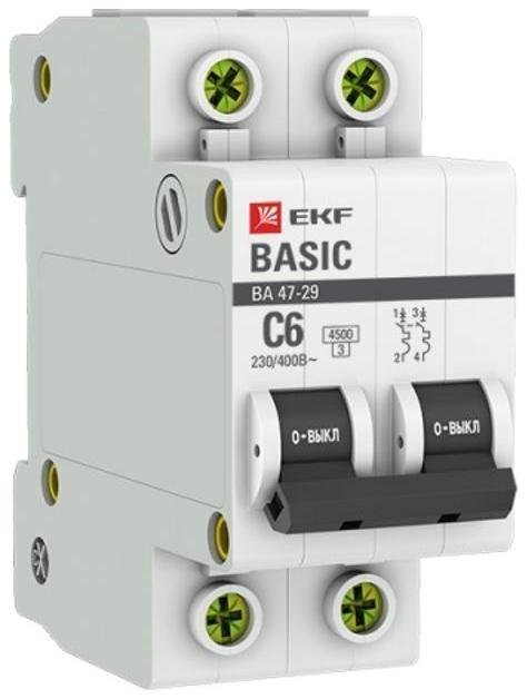 EKF mcb4729-2-06C Выключатель автоматический модульный 2п C 6А 4.5кА ВА 47-29 Basic