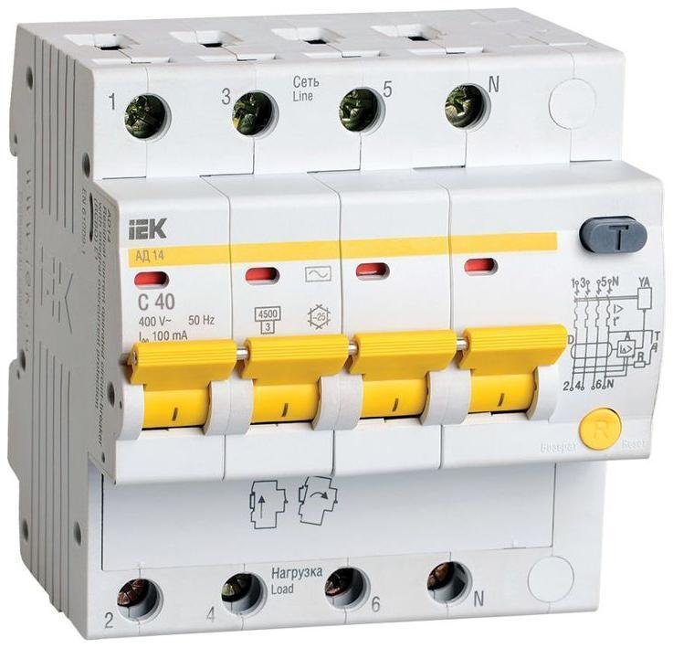 IEK MAD10-4-040-C-100 Выключатель автоматический дифференциального тока 4п C 40А 100мА тип AC 4.5кА АД-14 KARAT