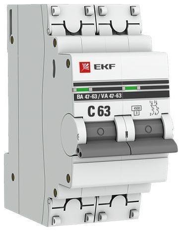 EKF mcb4763-2-63C-pro Выключатель автоматический модульный 2п C 63А 4.5кА ВА 47-63 PROxima
