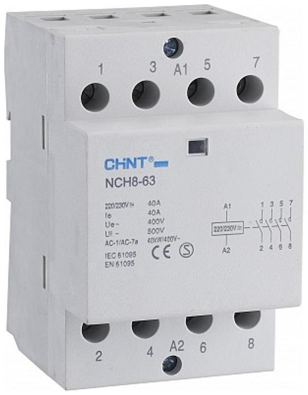 CHINT 256101 Контактор модульный NCH8-63/40 63А 4НО AC 220/230В 50Гц (R)