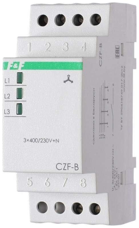 Евроавтоматика F&F EA04.001.002 Реле контроля фаз CZF-B (3х400/230+N 8А 1перекл. IP20 монтаж на DIN-рейке) F&F