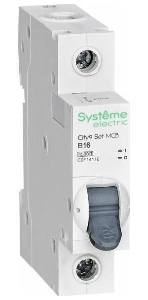 Systeme Electric C9F14116 Выключатель автоматический однополюсный 16А B 4.5kA City9 [в упаковке 12, цена за 1 шт]