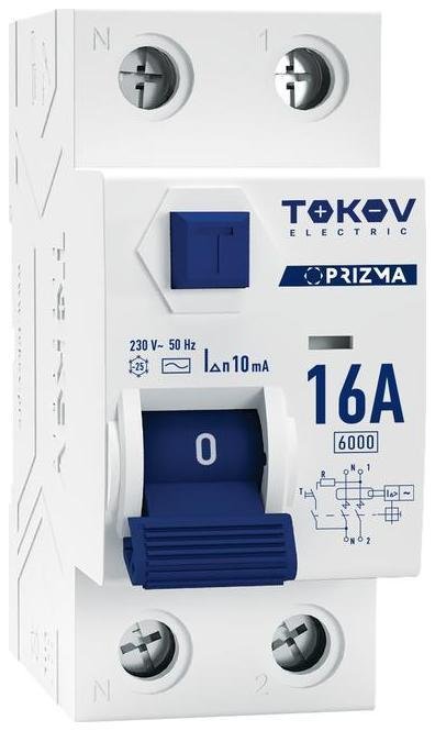 TOKOV electric TKE-PZ60-RCDM-2-16-10-AC Выключатель дифференциального тока (УЗО) 2п (1P+N) 16А 10мА тип AC 6кА PRIZMA