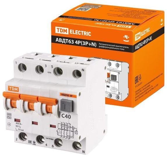 TDM electric SQ0202-0020 Выключатель автоматический дифференциального тока АВДТ 63 3п+N 40А C 30мА тип A