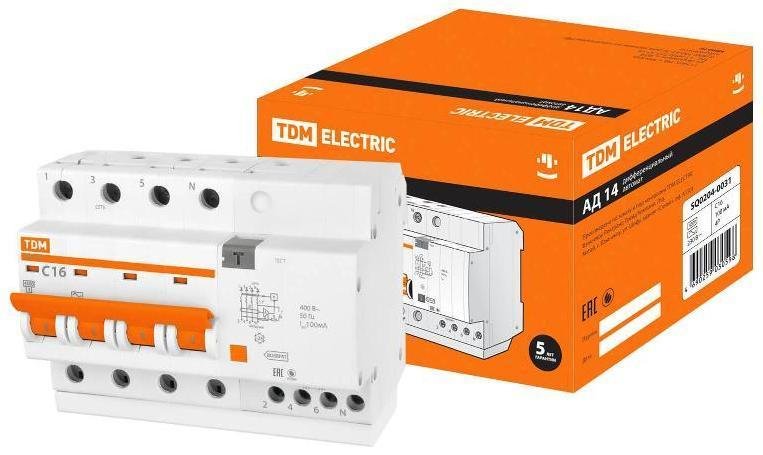 TDM electric SQ0204-0031 Выключатель автоматический дифференциального тока АД14 4п 16А C 100мА тип AC (8 мод)
