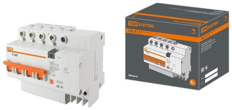TDM electric SQ0221-0009 Выключатель автоматический дифференциального тока АД-4 4п 40А C 30мА тип AC (7 мод)