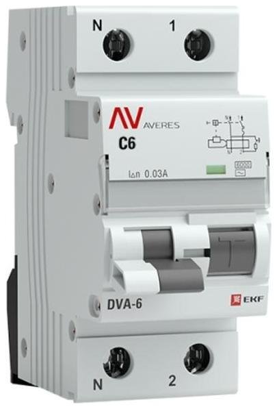 EKF rcbo6-1pn-6C-30-ac-av Выключатель автоматический дифференциального тока DVA-6 1п+N 6А C 30мА тип AC AVERES