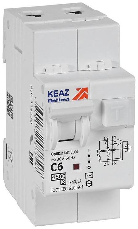 КЭАЗ 328110 Выключатель автоматический дифференциального тока OptiDin D63-23C6-AC-У3 (2P, C6, 100mA, 4,5кА)
