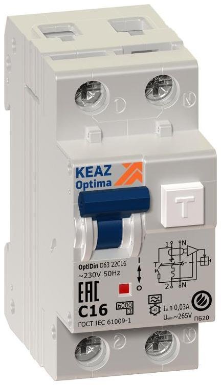 КЭАЗ 103519 Выключатель автоматический дифференциального тока OptiDin D63-24C25-A-УХЛ4 2п 25А C 300мА тип A