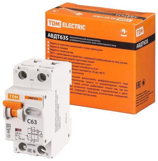 TDM electric SQ0202-0035 Выключатель автоматический дифференциального тока АВДТ 32 C63 100мА