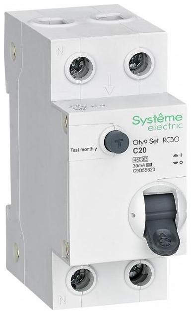 Systeme Electric C9D55620 Выключатель автоматический дифференциального тока 1P+N 20А 30мА С Тип-A 4.5kA City9