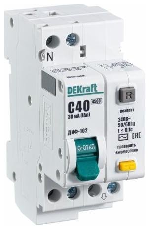 DEKraft 16007DEK Выключатель автоматический дифференциального тока ДИФ-102 1п+N 40А C 30мА тип AC [в упаковке 6, цена за 1 шт]