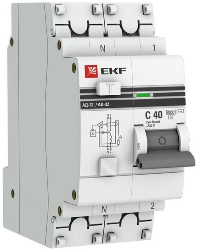 EKF DA32-6-40-30-ac-pro Дифференциальный автомат АД-32 1P+N 40А/30мА (хар. C, AС, электронный, защита 270В) 6кА PROxima [в упаковке 60, цена за 1 шт]