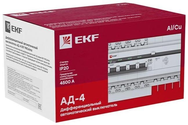 EKF DA4-6-25-30-pro Выключатель автоматический дифференциального тока АД-4 25А/ 30мА (характеристика C, AC, электронный, защита 270В) 6кА PROxima