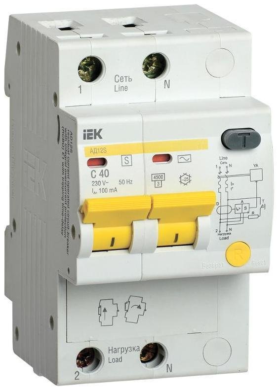 IEK MAD13-2-040-C-100 Выключатель автоматический дифференциального тока АД12S 2п 40А C 100мА тип AC (3 мод)