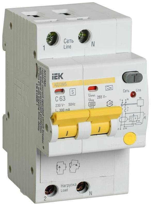 IEK MAD123-2-063-C-300 Выключатель автоматический дифференциального тока АД12MS 2п 63А C 300мА тип A (3 мод) [в упаковке 40, цена за 1 шт]