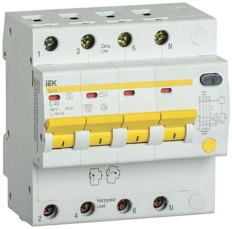 IEK MAD13-4-040-C-100 Выключатель автоматический дифференциального тока АД14S 4п 40А C 100мА тип AC (5 мод)