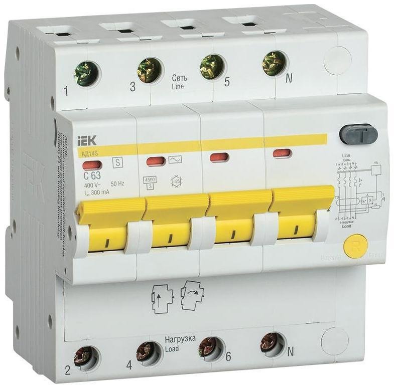 IEK MAD13-4-063-C-300 Выключатель автоматический дифференциального тока АД14S 4п 63А C 300мА тип AC (5 мод)