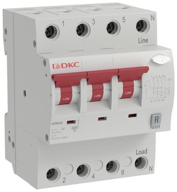 DKC MDR63N-3N3C50-A Автоматический выключатель дифференциального тока YON max типа MDR, 3P+N, 100mA, 50A, хар-ка C, 6kA, тип A