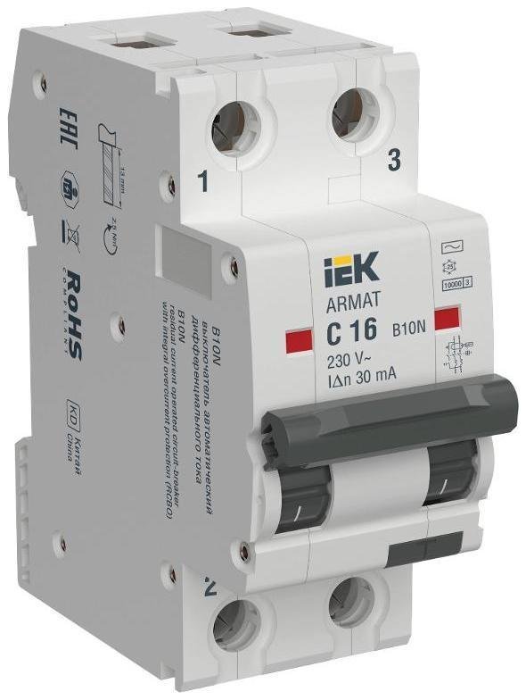 IEK AR-B10N-2-C016C030 Автоматический выключатель дифференциального тока АВДТ B10N 2P C16 30мА тип AC ARMAT