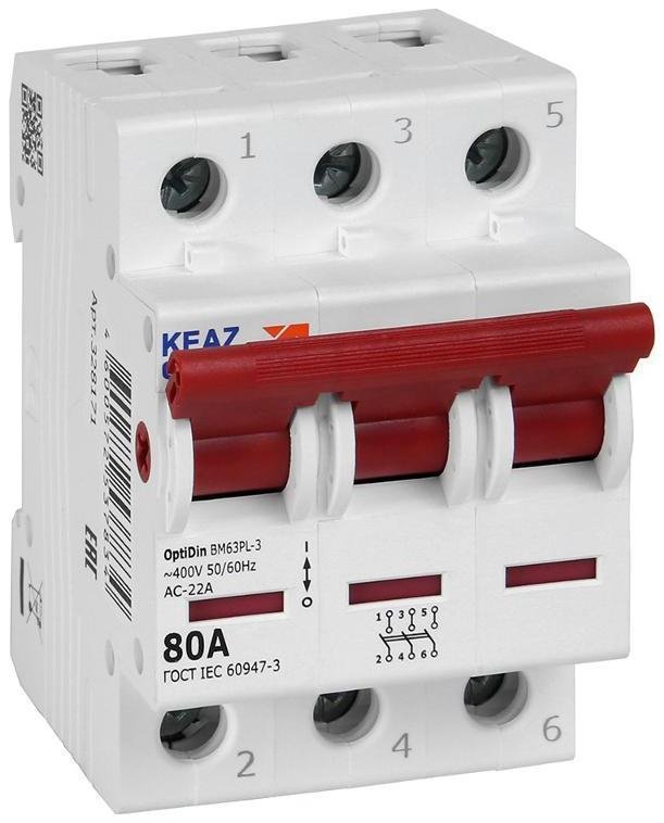 КЭАЗ 328171 Выключатель нагрузки модульный OptiDin BM63PL-380-УХЛ3 (BM63PL)