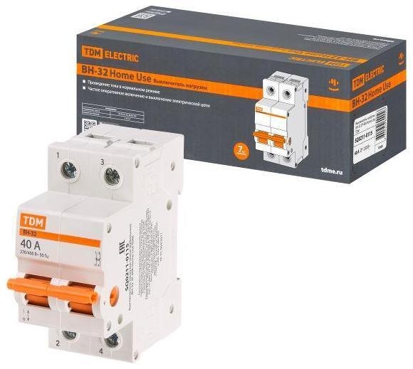 TDM electric SQ0211-0115 Выключатель нагрузки модульный (мини-рубильник) ВН-32 2P 40A Home Use