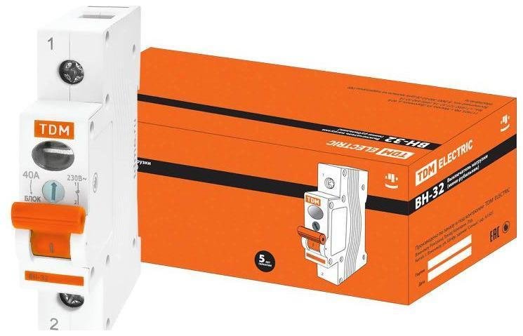 TDM electric SQ0211-0005 Выключатель нагрузки модульный (мини-рубильник) ВН-32 1P 40A [в упаковке 12, цена за 1 шт]