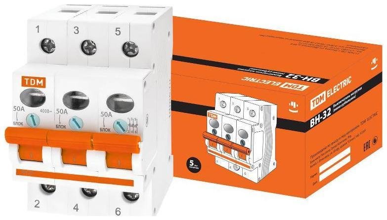 TDM electric SQ0211-0026 Выключатель нагрузки модульный (мини-рубильник) ВН-32 3P 50A [в упаковке 4, цена за 1 шт]