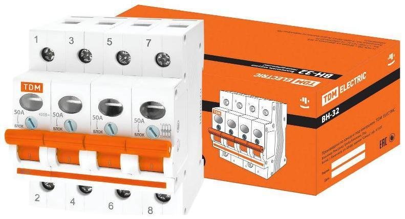 TDM electric SQ0211-0036 Выключатель нагрузки модульный (мини-рубильник) ВН-32 4P 50A [в упаковке 3, цена за 1 шт]